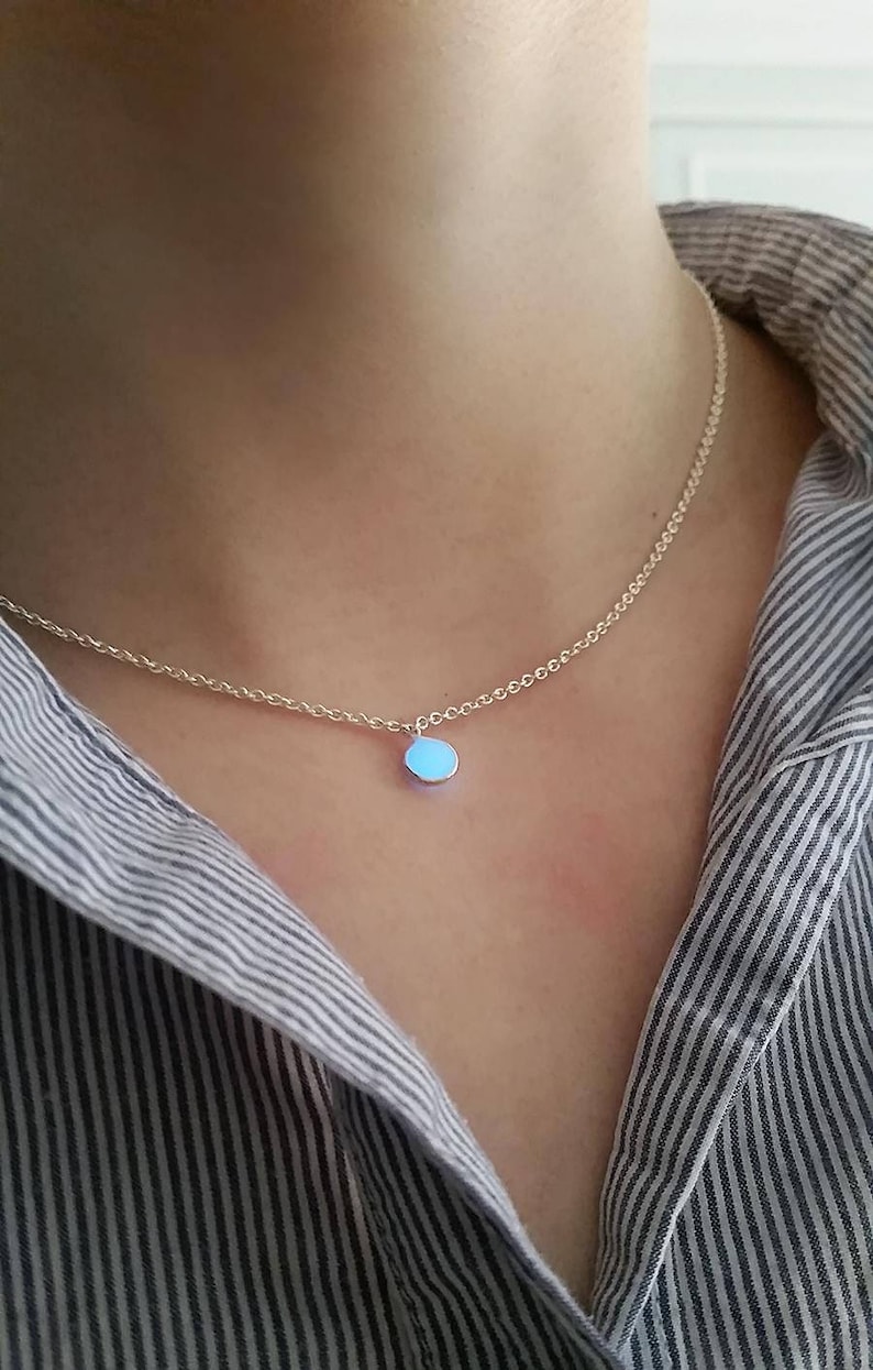 Drop Of Elune: World of Warcraft Inspired Collection WoW Coin Necklace Glow Aquamarine Blue Sterling Silver image 4