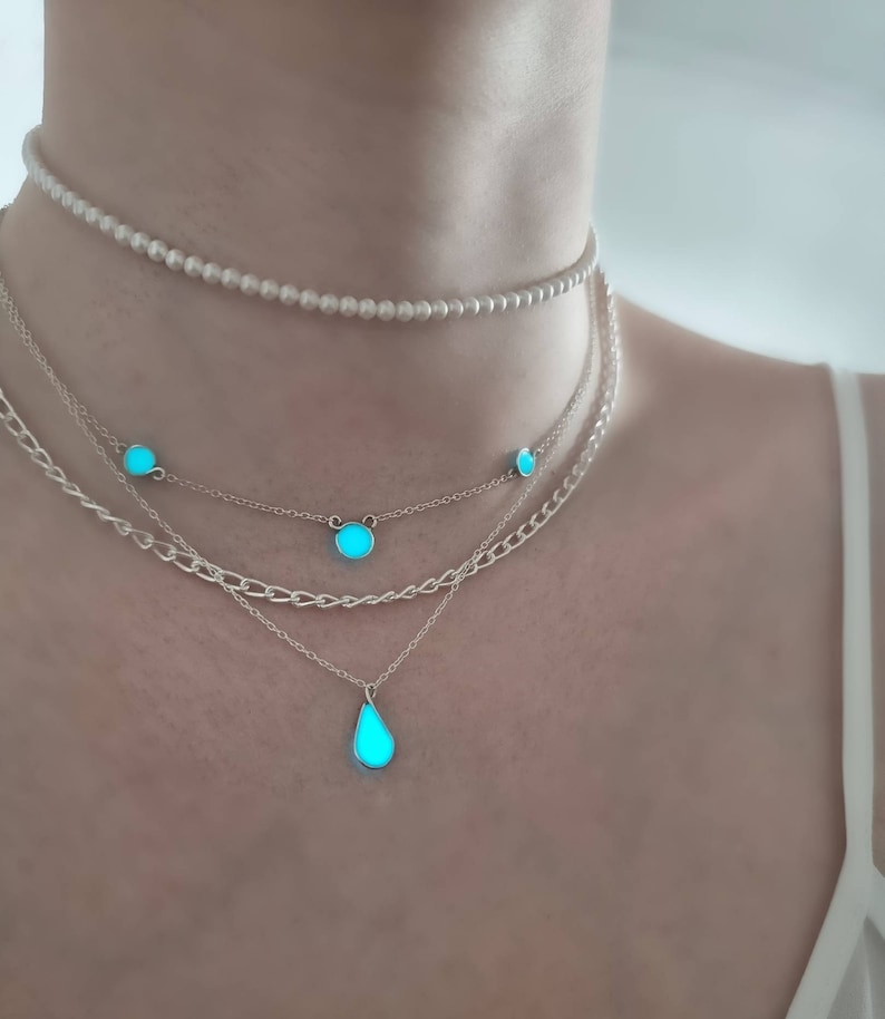 Elune Teardrop All Blue Turquoise Glow Necklace Charges Naturally image 2