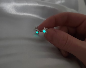 Elune's Guide Earrings - Unique Turquoise Eight Pointed Star Glow Earrings - Options for Solid 9ct Gold or Sterling Silver 925