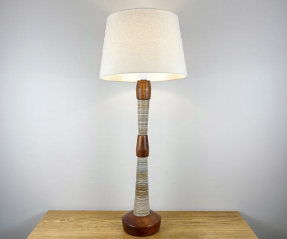 Rare Mid Century Teak & Cardboard Lamp