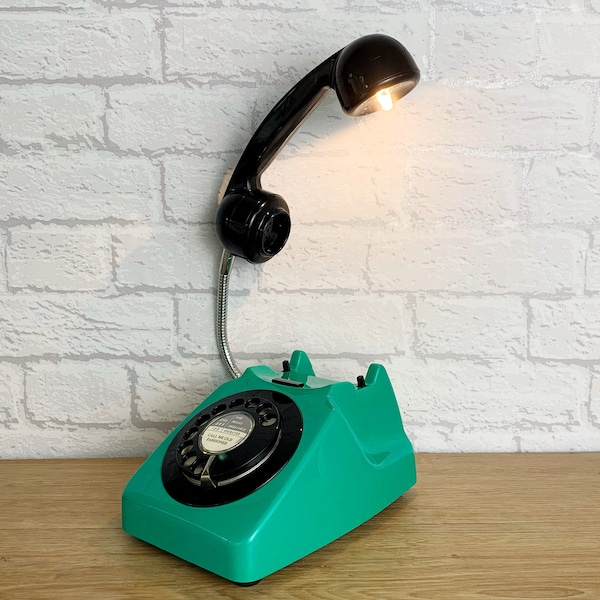 Green Lamp, Green Desk Lamp, Green Gift, Quirky Home Decor, Retro Lamp, Office Lighting, Quirky Gift, Green Bedside Lamp, Telephone Lamp