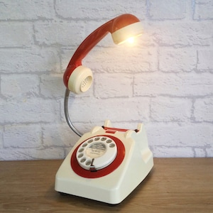 Desk Lamp, Cream & Red Light.