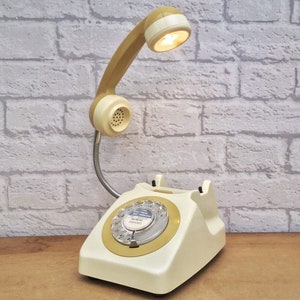 Mid Century Decor, Retro Telephone Lamp Cream & Mustard.