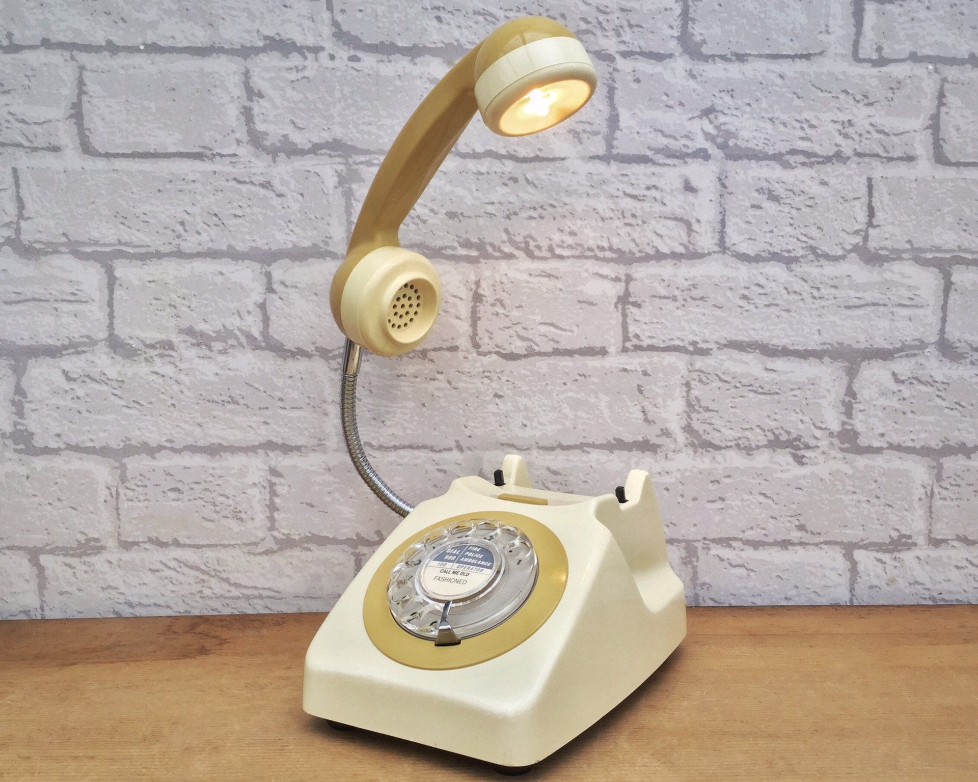 Mid Century Decor, Retro Telephone Lamp Cream & Mustard.