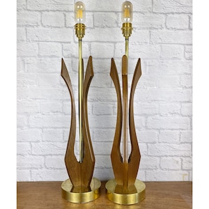 Pair Of Tall Mid Century Sculptural Table Lamps, Adrian Pearsall, Modeline.
