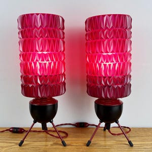 Pair Of Mid Century Atomic Burgundy Lamps