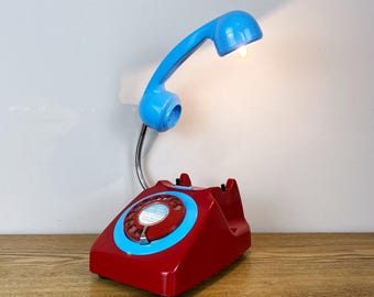 Red & Blue Telephone Lamp, Quirky Desk Lamp.