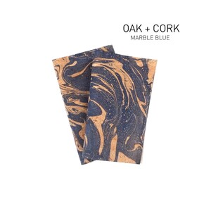 Cork fabric, cork leather, cork, leather alternative, dyed, marbled, cork textile, sewing, by the meter, Portugal, marbled blue