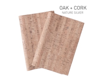 Cork fabric, cork, cork leather, vegan leather, natural cork, cork textile, cork from Portugal, vegan, cork by the meter, cork fabric, DIY, natural with silver