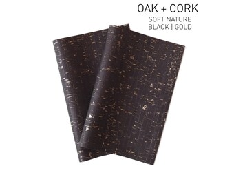 Kurkleer, kurkstof, kurk per meter, kurk om te naaien, naaien met kurk, kurkstof, kurk, kurk uit Portugal, DIY, kurktextiel, zwart/goud
