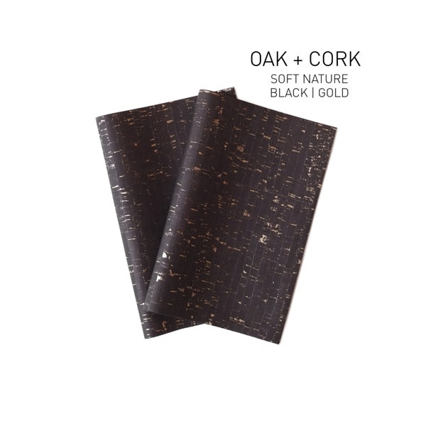Cork leather, cork fabric, cork by the meter, cork for sewing, sewing with cork, cork fabric, cork, cork from Portugal, DIY, cork textile, black/gold