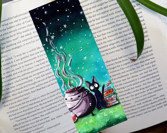 Bookmark | Watercolour Black Cat & Cauldron | Unique gift for book or nature lover