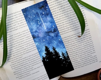 Bookmark | Watercolour Starry Night Forest | Unique gift for book or nature lover