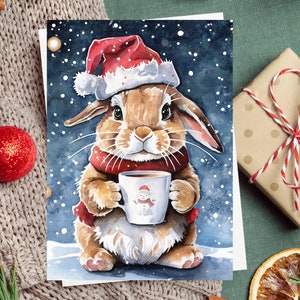 Choco Bunny Weihnachtskarten-Set, Weihnachtskarten-Pack (wählen Sie Ihre Packungsgröße & Bilder - anpassbar) | Aquarell Kunst