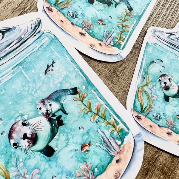 Seal Watercolour Stickers | Turquoise Marine Westcoast seal animal art | Seals in a Jar | 3 sizes