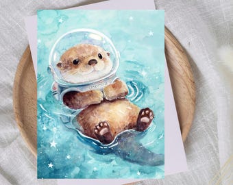 Aquarelle d'astronaute de loutre | Pack d'illustrations Mix & Match