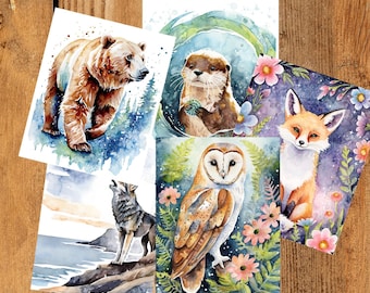 2025 watercolours •  Animal Postcards • Size: 4.25 x 5.5 in