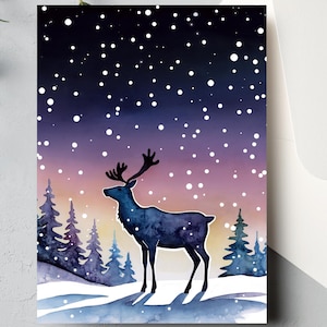 Jeu de cartes de Noël renne, jeu de cartes pour les fêtes (taille au choix et images personnalisables) | Aquarelle