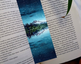 Bookmark | Watercolour Starry Night Mountains | Unique gift for book or nature lover