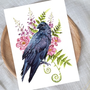 Carte de voeux corbeau | Aquarelle | Pack de cartes de vœux assorties