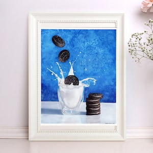 Milk & Cookies  | Watercolour Art Print | Unique Kitchen foodie Wall Art gift