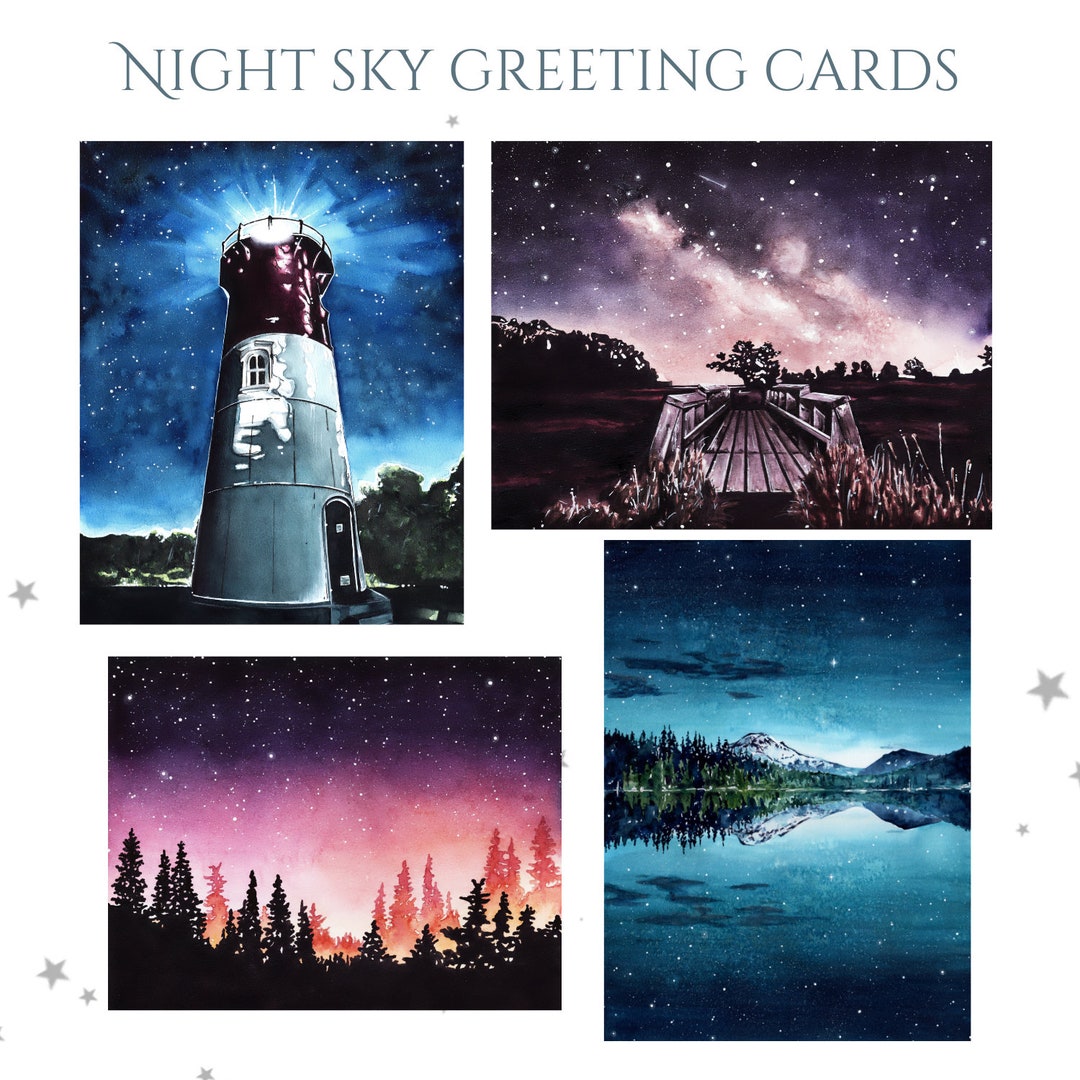 Night Sky Greeting Card Pack | Watercolour Art | Mix & Match Greeting ...