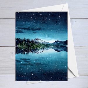 Carte de vœux Ciel nocturne et montagne | | d’art de l’aquarelle Pack de cartes de vœux Mix & Match
