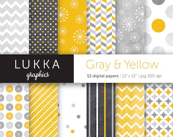 Grey and Yellow Digital Paper; Printable; Digital pattern; instant download