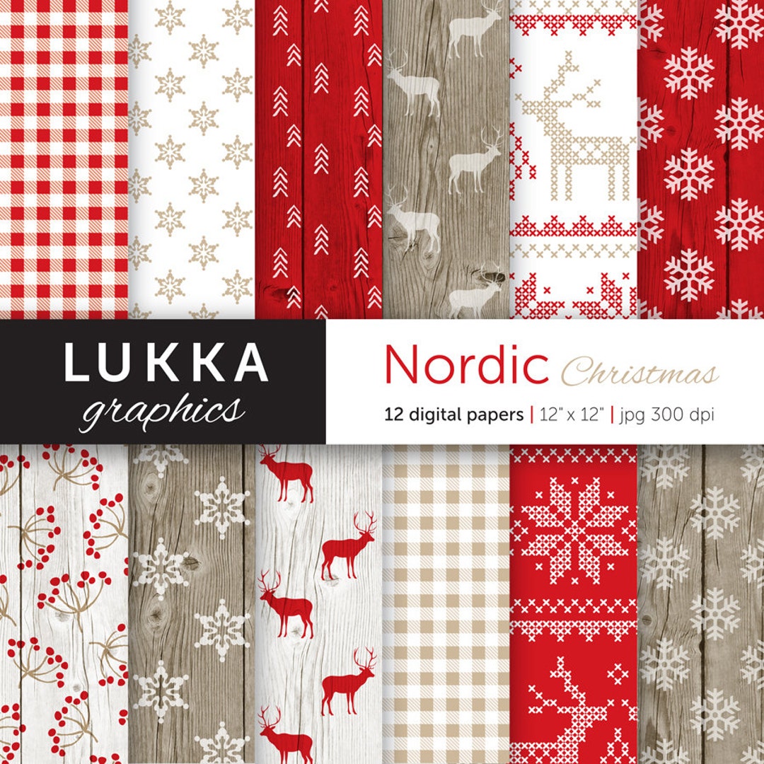 Nordic Christmas Digital Paper Pack; Scandinavian Christmas Pattern ...