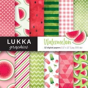Watermelon digital paper pack; Summer digital patterns; Watermelon background; pink and green; popsicle pattern