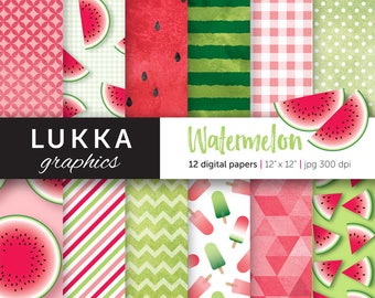 Watermelon digital paper pack; Summer digital patterns; Watermelon background; pink and green; popsicle pattern