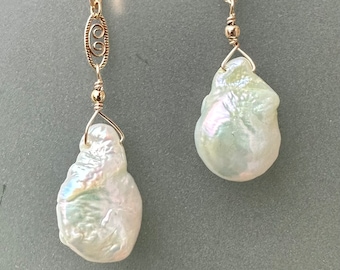 Baroque Freshwater Pearl Earrings: 14k Gold Filled Wire Wrapped