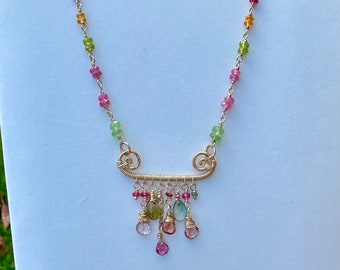 14k Gold Filled Gemstone Necklace: Handmade Wire Wrapped Pendant