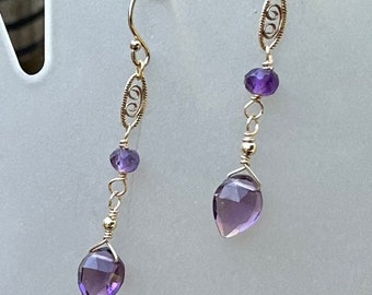Amethyst und Quarz, 14k vergoldete Ohrringe