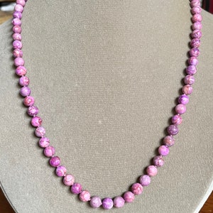 Roze-paars magnesiet edelsteen ketting, zijde geknoopte edelstenen, 14k goud gevulde ketting, 20 centimeter lang