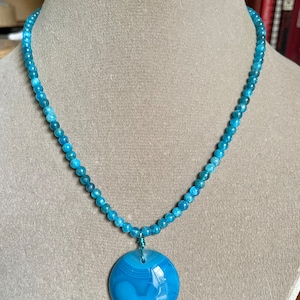 Gemstone necklace, apatite and jade necklace, pendant, turquoise blue necklace, aaa luxe gems, 16.5 inches, choker style, stackable necklace