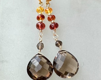 Autumn Gemstone Earrings: Quartz, Garnet, Citrine, 14k Gold Filled