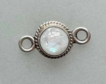 Sterling and moonstone charm, vintage piece, 18mm x 10mm, double soldered rings, jewelry making, gemstone charm