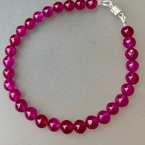 Natural purple red jade gemstone bracelet, 7 3/4” long, sterling components, sterling magnetic clasp, fall fashion