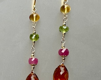 14k Gold Filled Gemstone Drop Earrings: Autumn Quartz, Citrine, Sapphire, Peridot