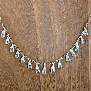 Moss aquamarine gemstone necklace sterling silver wire wrapped gems, 16 1/2” long, bright sterling jewelry, gift ideas, bridal jewelry