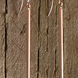 Rose gold bar earrings, rose gold ear wires, 2 1/3 inches long, summer fashion, striking jewelry, gold earrings
