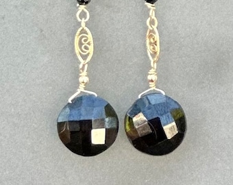 Black spinel gemstones, 14k gold filled earrings. Wednesday collection!