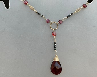 Garnet & Black Spinel Gemstone Necklace: 14k Gold Filled, 20"