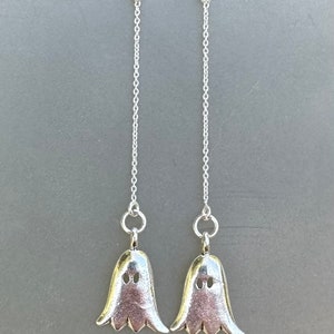 Ghost earrings, silver jewelry, silver ghost earrings, almost 3 inches long, Halloween accessories, fall fashion