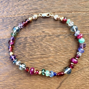 Geknoopte armband met meerdere edelstenen, met goud gevulde sieraden, cadeau-ideeën voor de feestdagen, kerstcadeaus, 7 3/4 inch lang, designersieraden