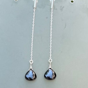 Black Spinel Sterling Silver Dangle Earrings: Spooky Fashion