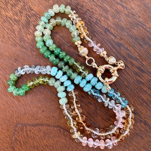 Pastel Gemstone Silk Knotted Necklace: 14k Gold Filled, Elegant Jewelry