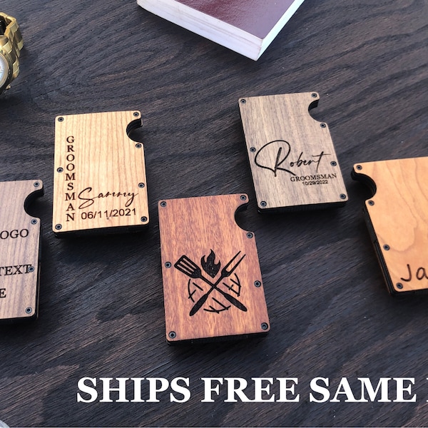 Custom Wooden Wallet, Personalized Card Holder Money Clip, Groomsmen Gifts, Christmas Gifts Proposal, Corporate Fathers Day Gifts for DAD