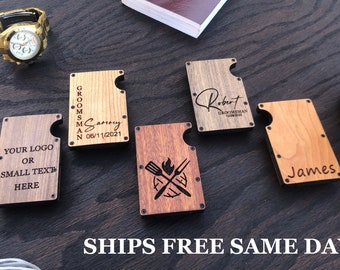 Custom Wooden Wallet, Personalized Card Holder Money Clip, Groomsmen Gifts, Christmas Gifts Proposal, Corporate Fathers Day Gifts for DAD